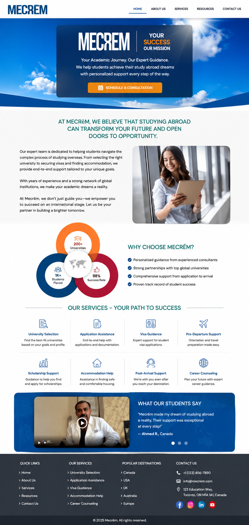 Mecrēm Study Abroad Consulting Website case study