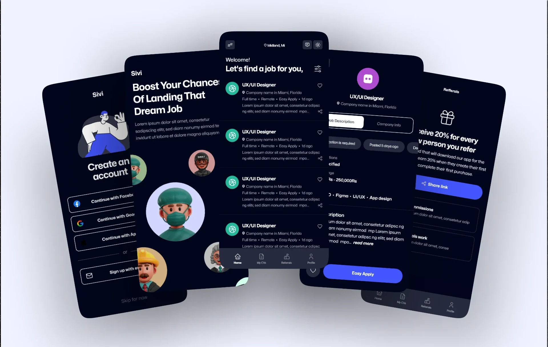Sivi Job Search App UI/UX case study