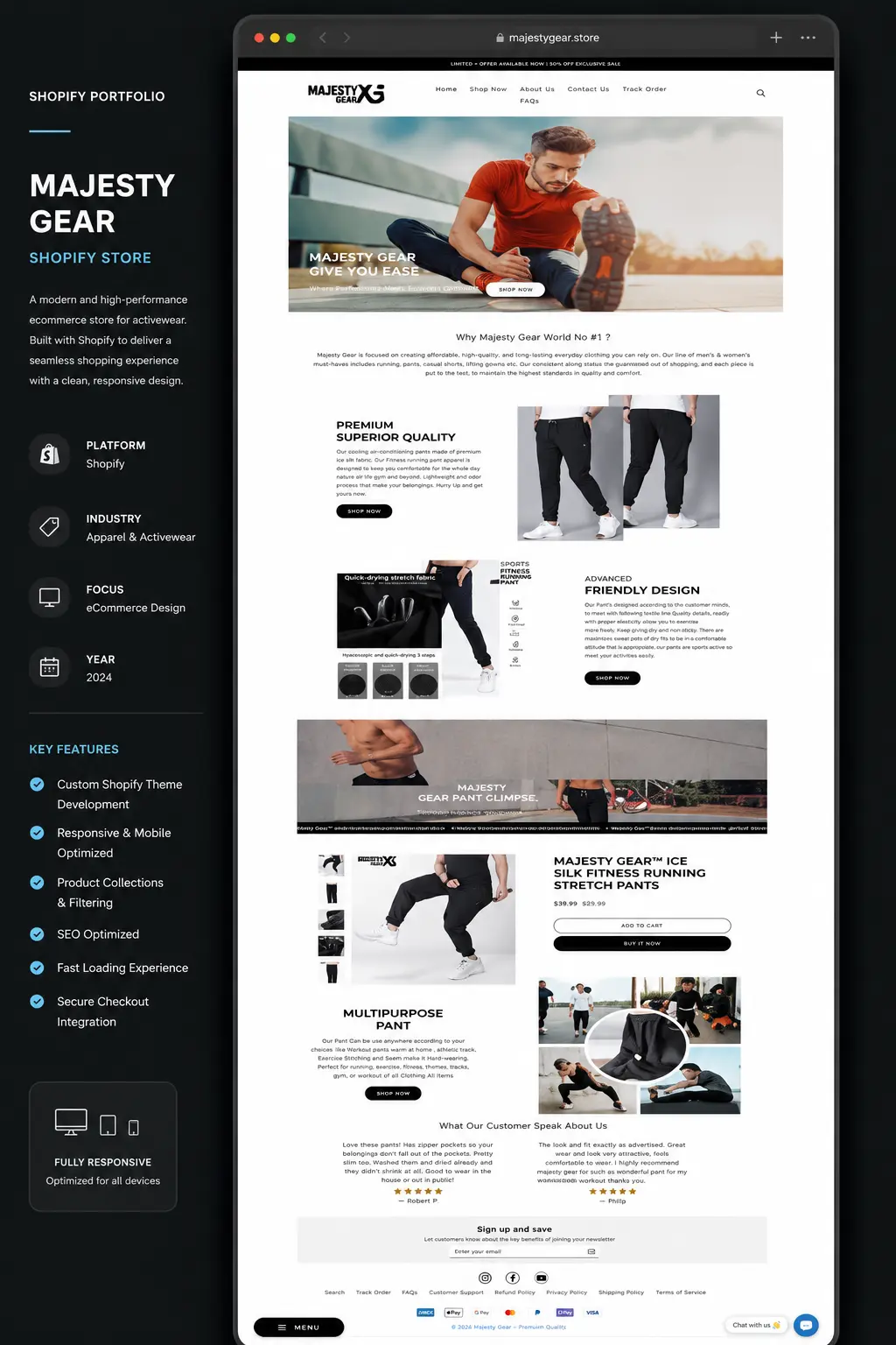 Majesty Gear Activewear Shopify Store case study