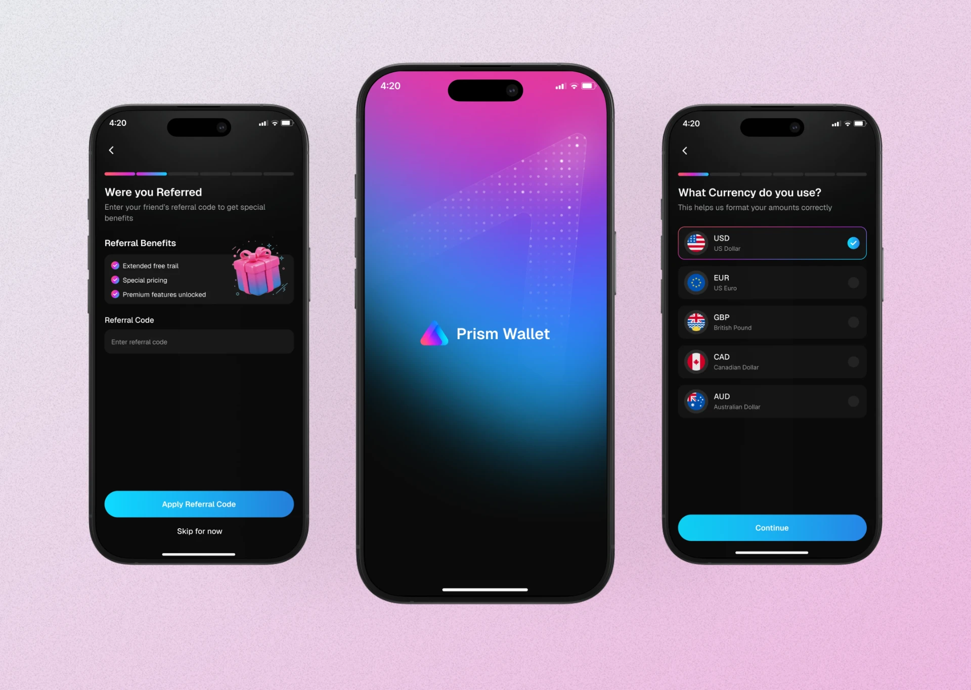 Prism Wallet Finance App UI/UX design screen 2