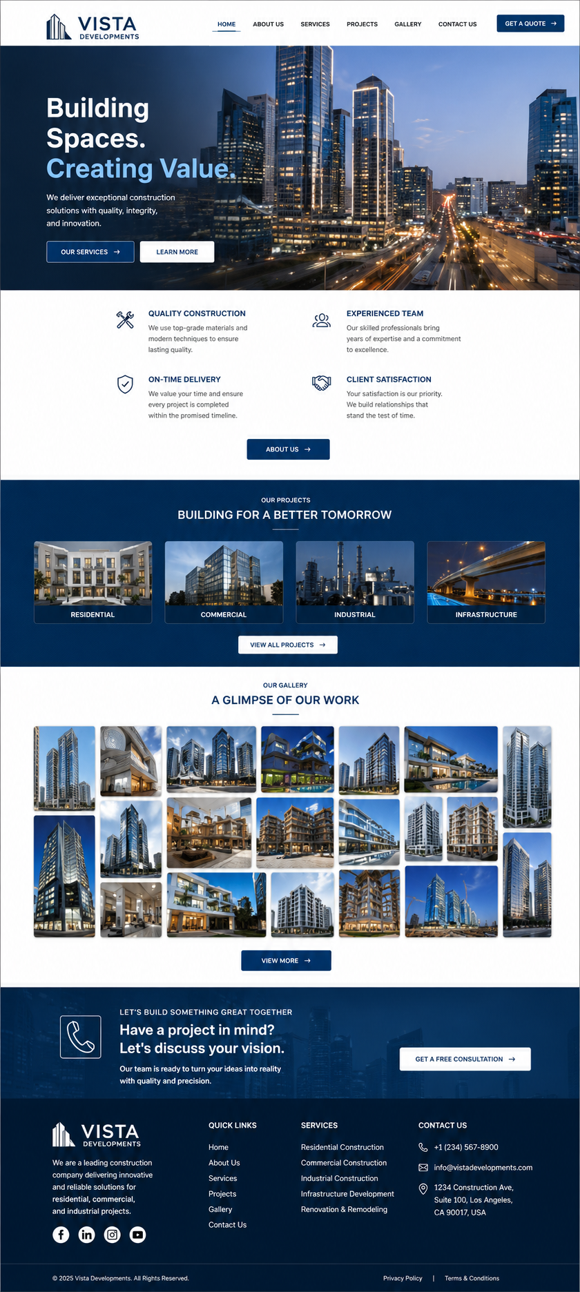 Vista Developments Construction Website case study